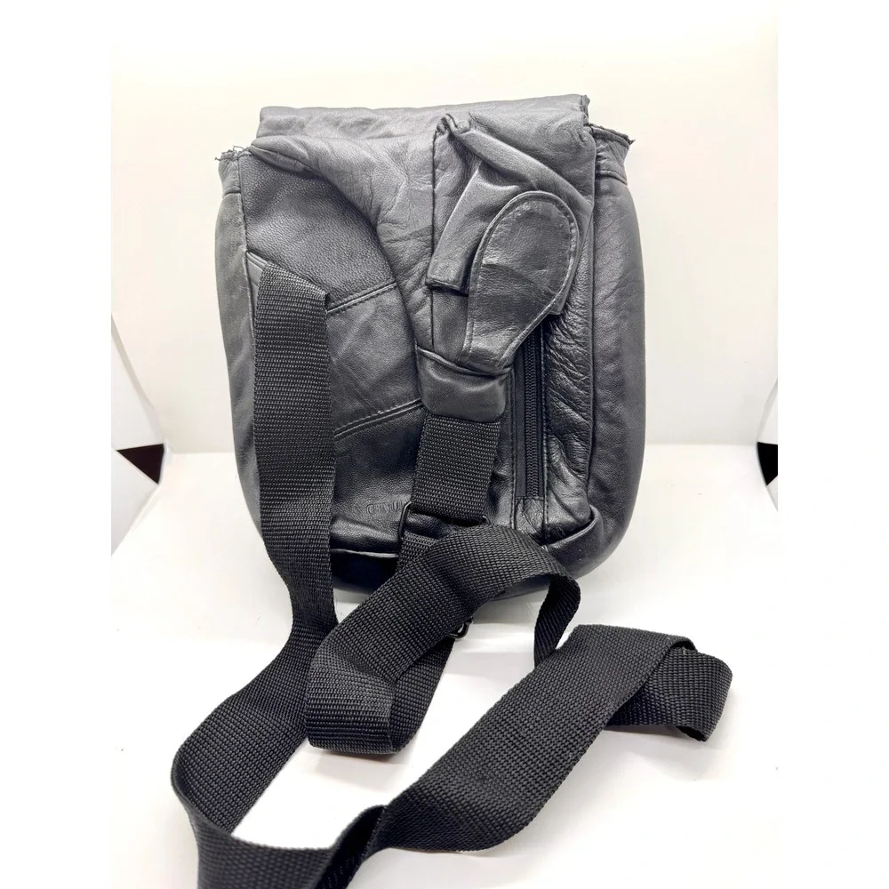 Buxton Black Genuine Leather Crossbody Bag Messenger Travel Multi-Pocket‎ Slim